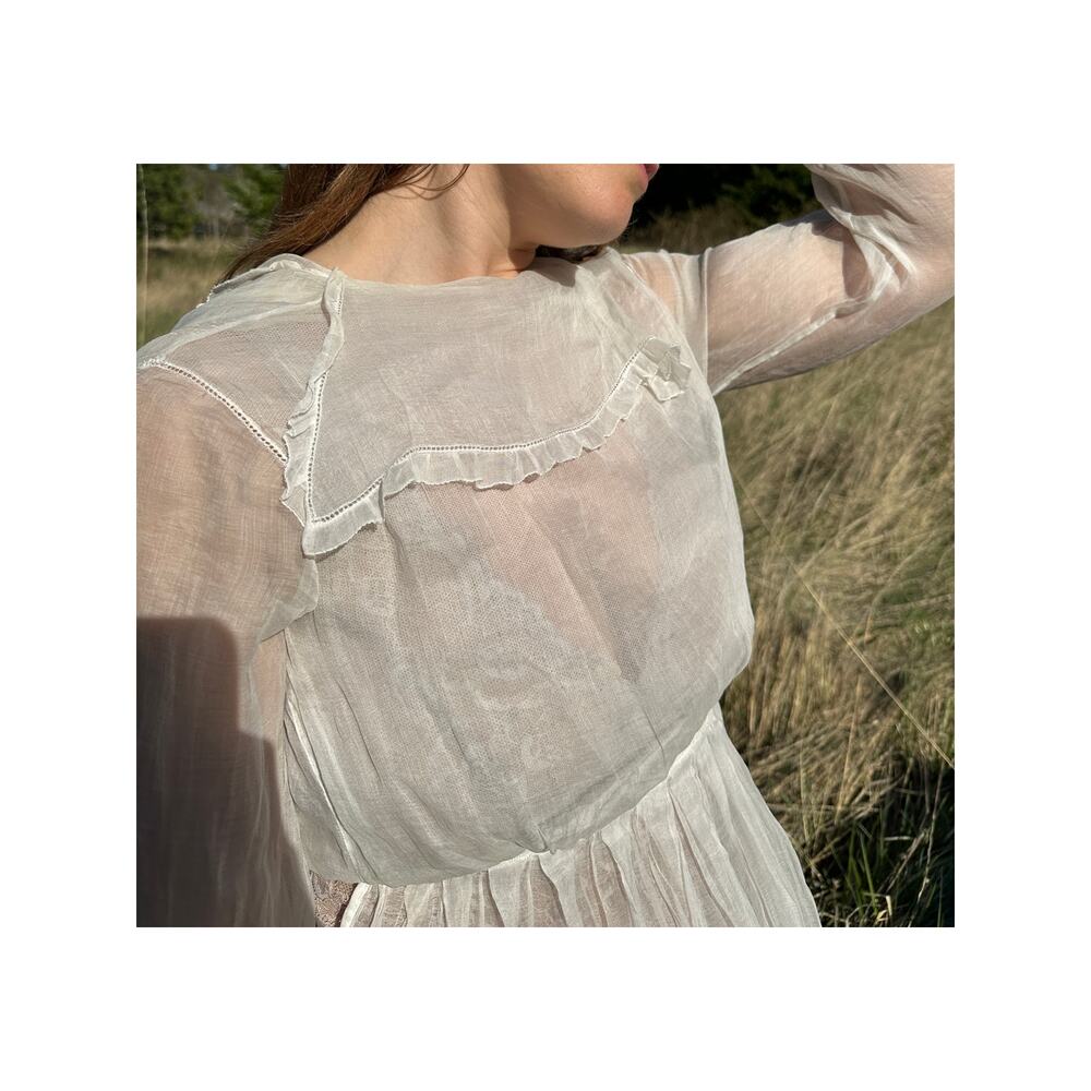 Women’s XXS Dress Sheer Lace Bridal Wedding Edwardian 1900s Vintage - Picture 3 of 4